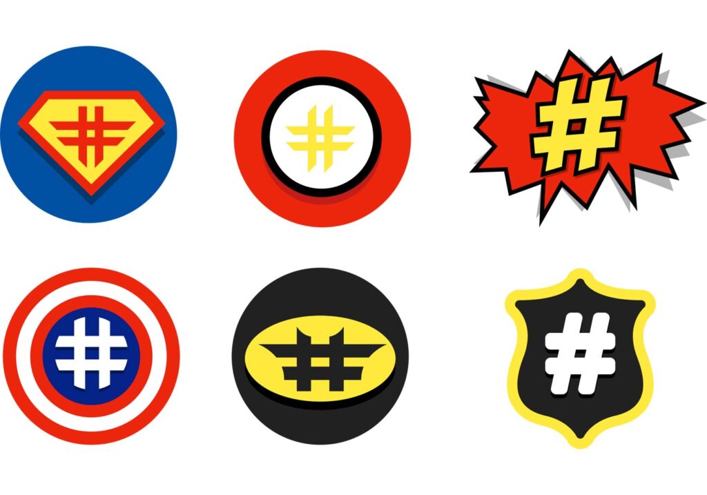 Comic Hashtag Vector Icons